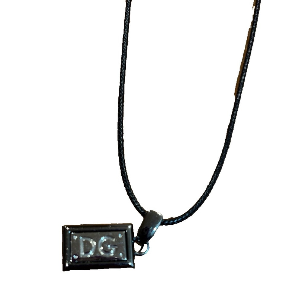 Dolce & Gabbana Men's Stainless Steel Dog Tag Necklace silver on black rope logo